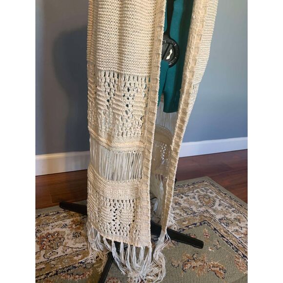 Moth Anthropologie Cream Beach Knit Crocheted Long Cardigan Vest, Size L - Picture 5 of 5